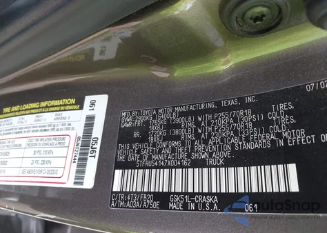 2007 Toyota Tundra Sr5 V6 from USA, damaged, VIN 5TFRU54147X004162